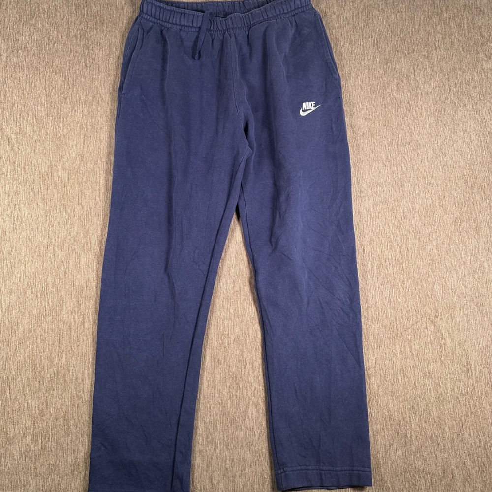 Nike Mens Club Fleece Sweatpants Navy Blue Open Hem Straight Leg Size M